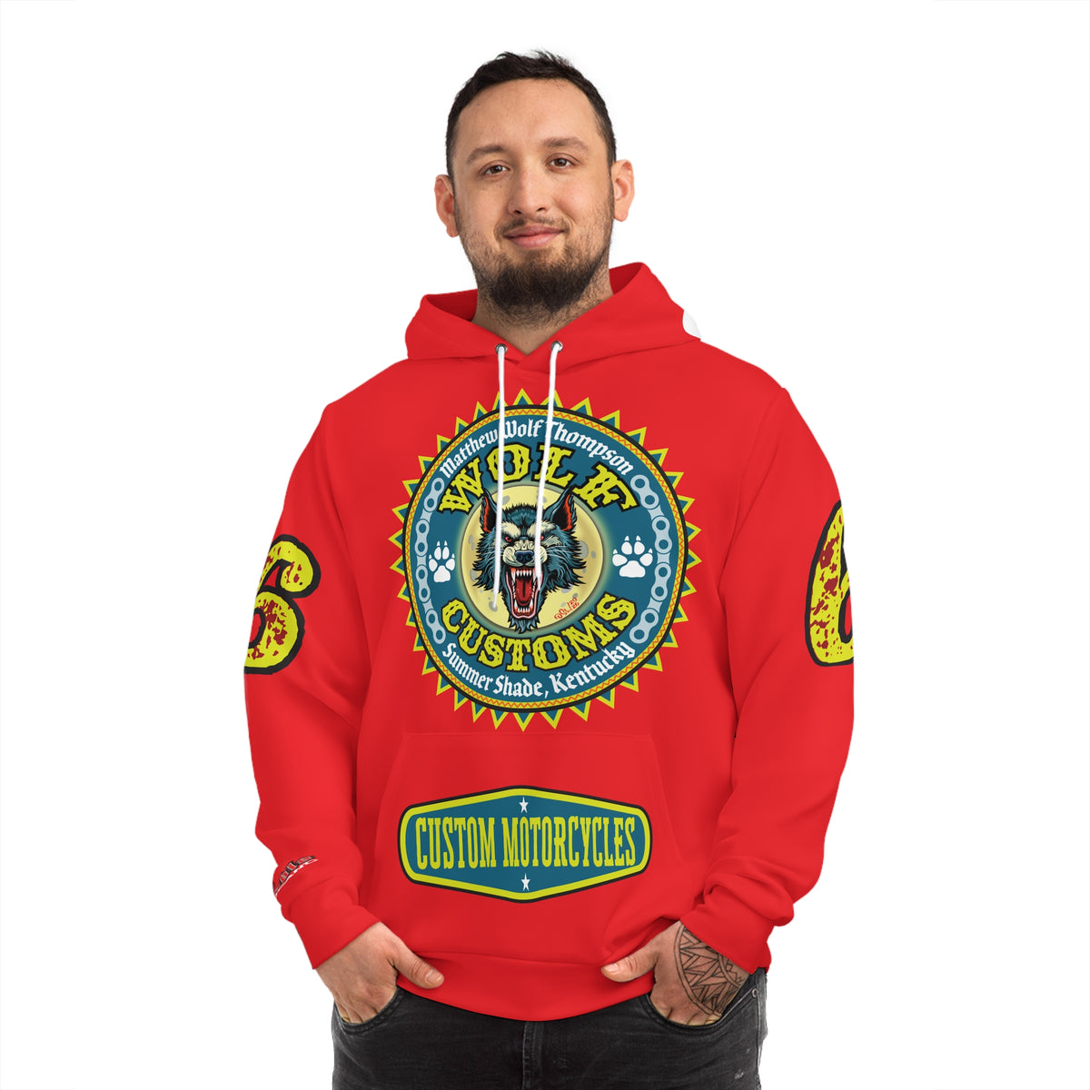HoodZ Wolf Customs Motorcycle Hoodie — Vintage Biker Graphic Hooded Sweatshirt