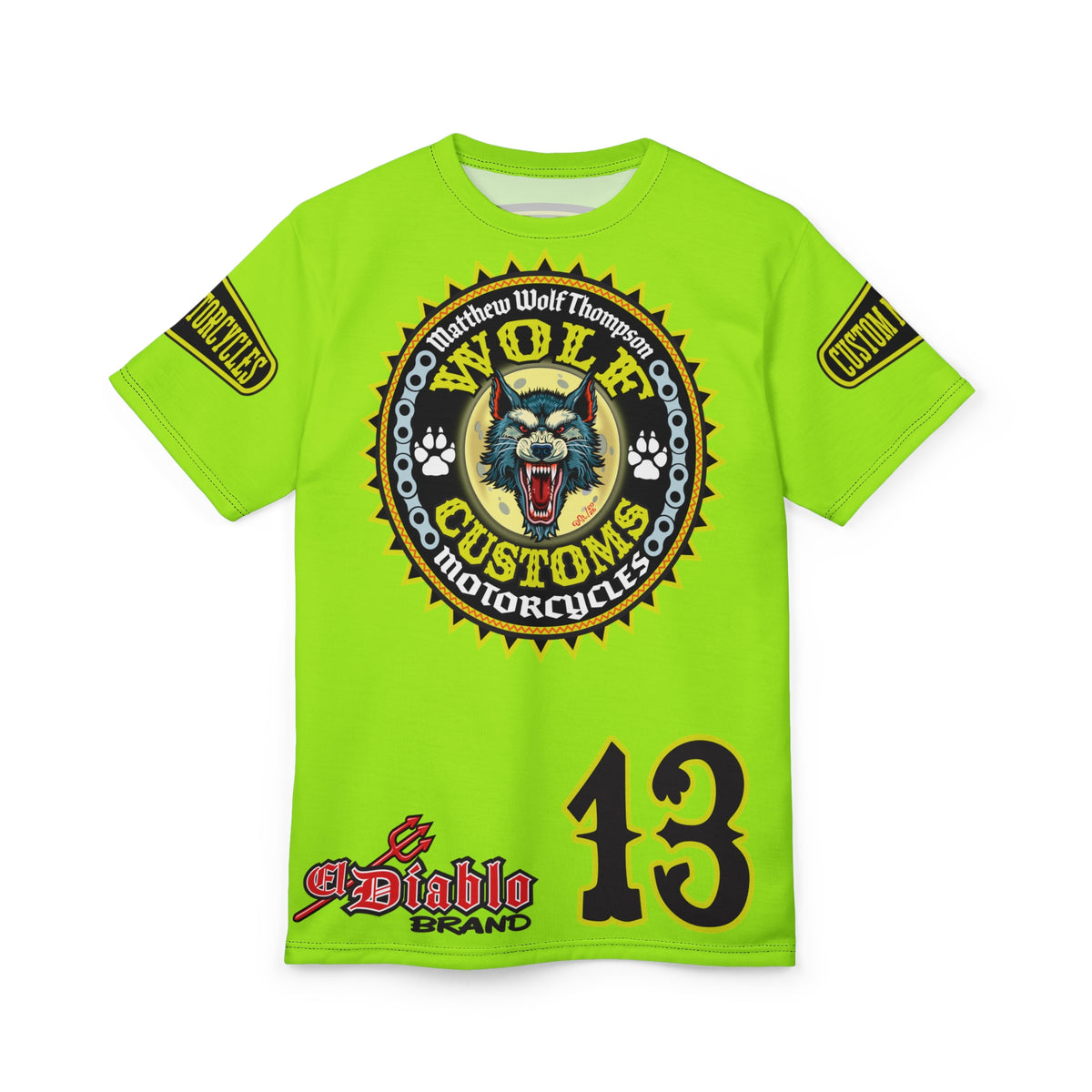 VERY SPECIAL MWT Wolf Customs Lumina Green XL HiViZ Graphics Super Tee —  The Best Biker Riding Tee EVER !!!
