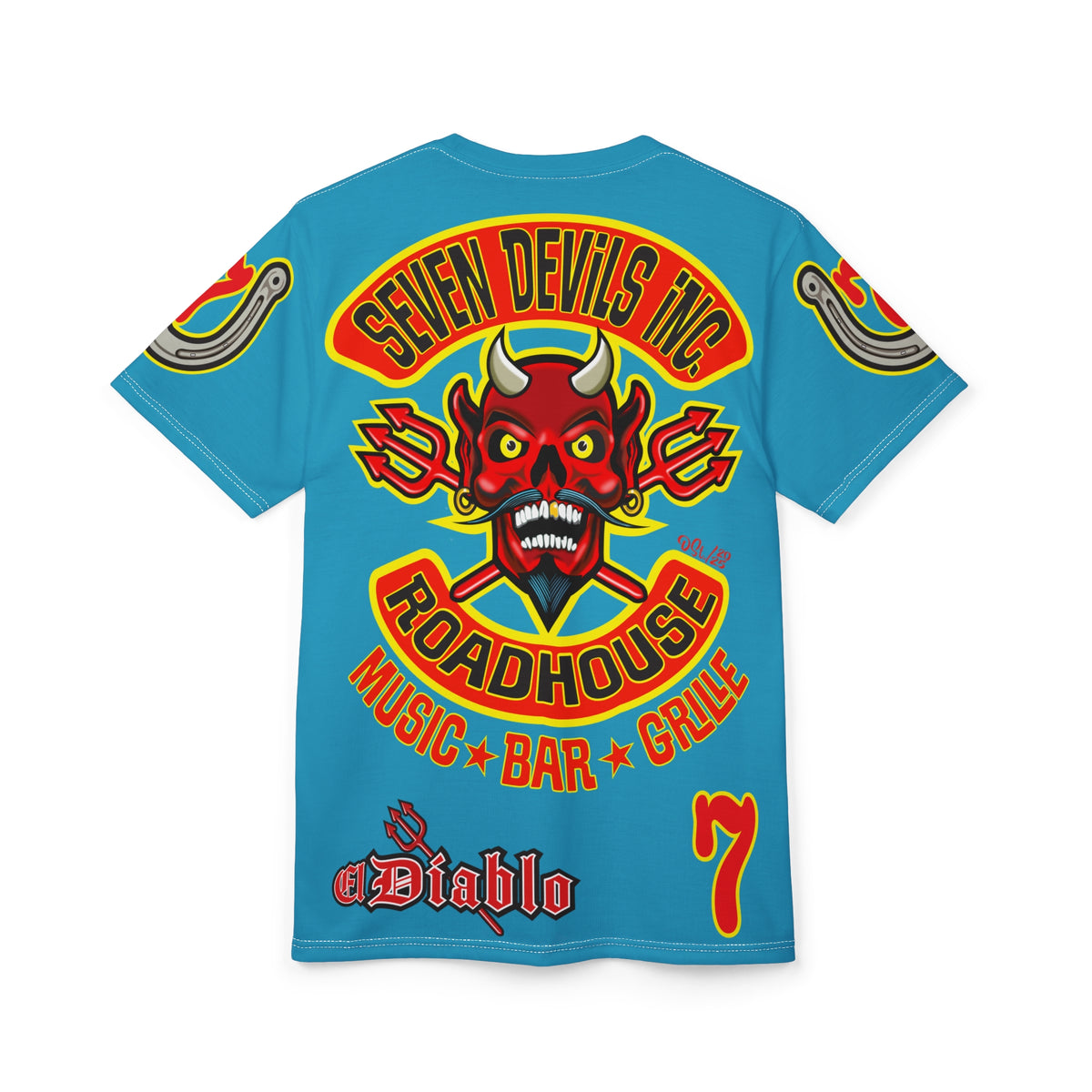 Seven Devils Inc. Roadhouse  Graphic Tee - Custom Motorcycle Riding Super Tee, Edgy Streetwear Perfect Fit & Comfort Biker Wear