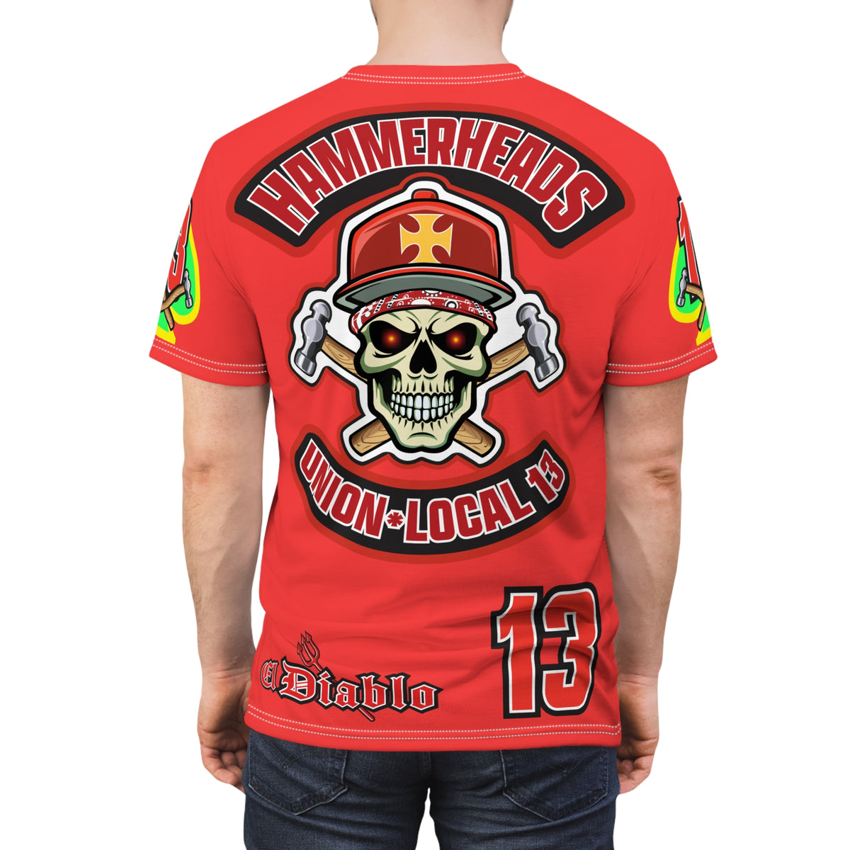 Very Special Hammerheads Union Local 13 - GIANT GRAPHICS !!!!!! - Custom HiViz Motorcycle Riding Tee Shirt _ Super Comfort and Fit