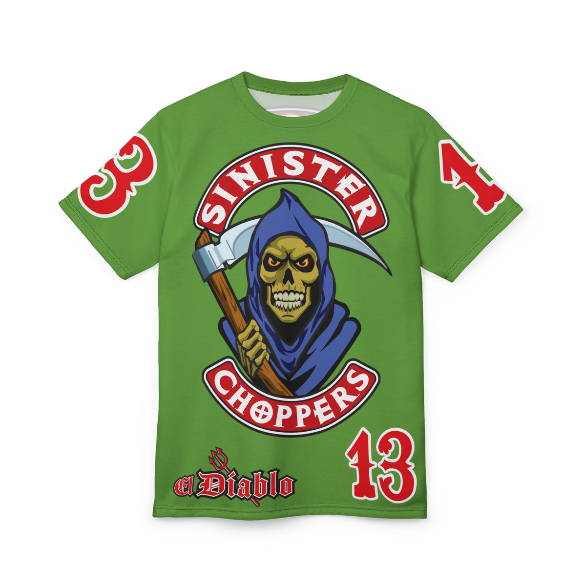 Sinister Choppers Reaper HiViz Super Tee - Unisex Skull Design for Bikers