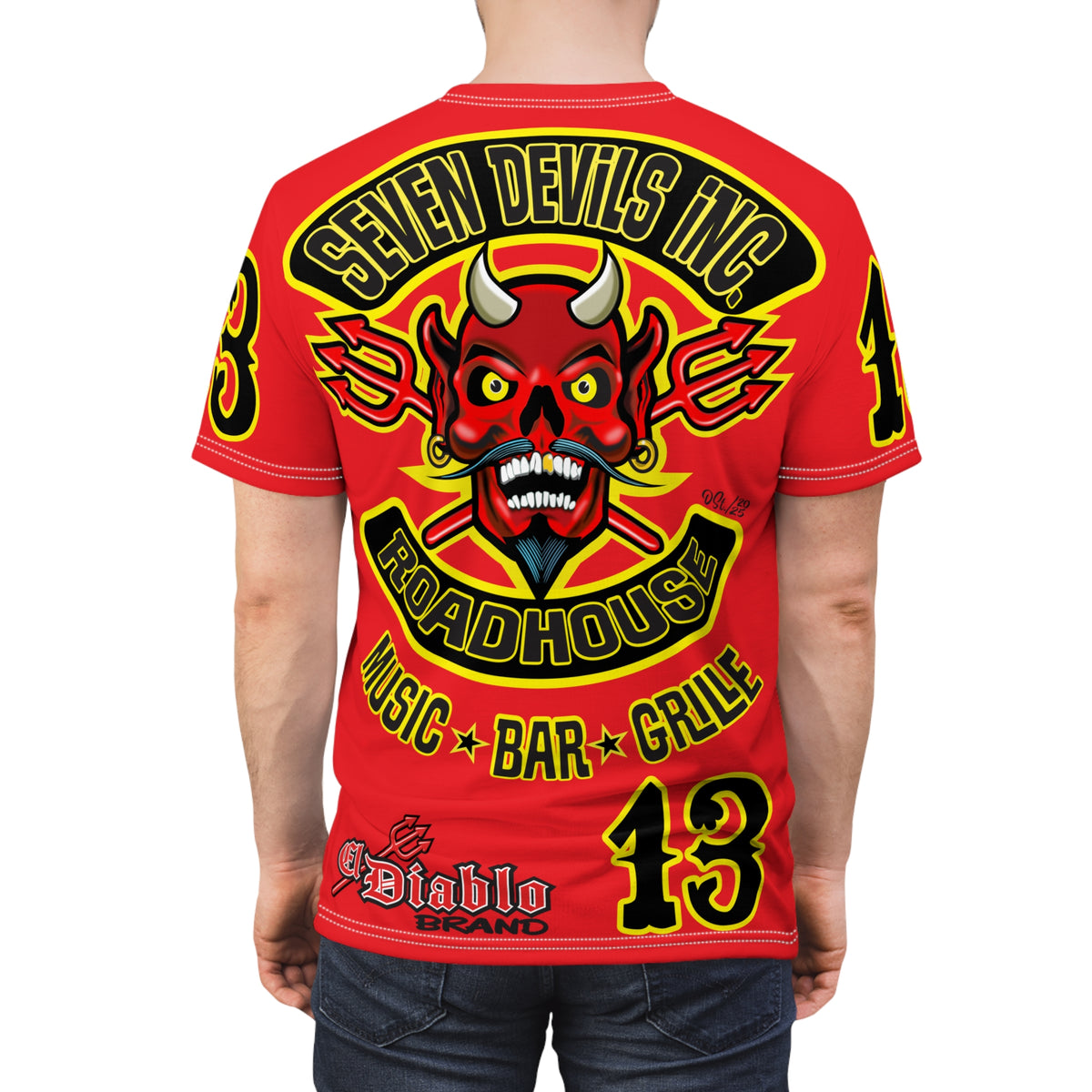 Seven Devils Inc. Roadhouse Bad in  Black Super Tee — Extreme Edgy Graphics - Bad Attitude Custom Biker Riding Gear