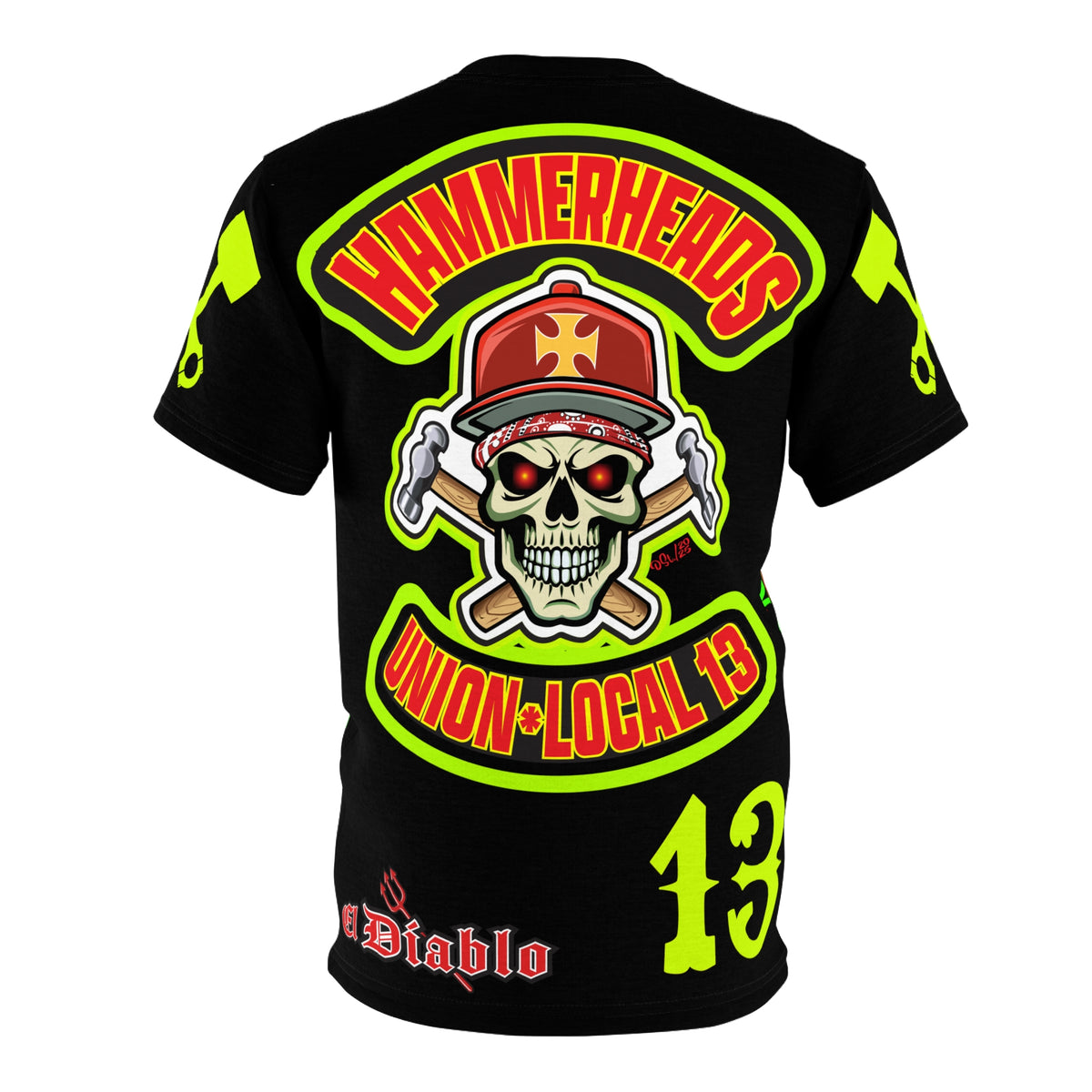 Hammerheads Union Local 13 - GIANT GRAPHICS !!!!!! SoCal 619 Special Edition - Custom HiViz Motorcycle Riding Tee Shirt _ Super Comfort and Fit