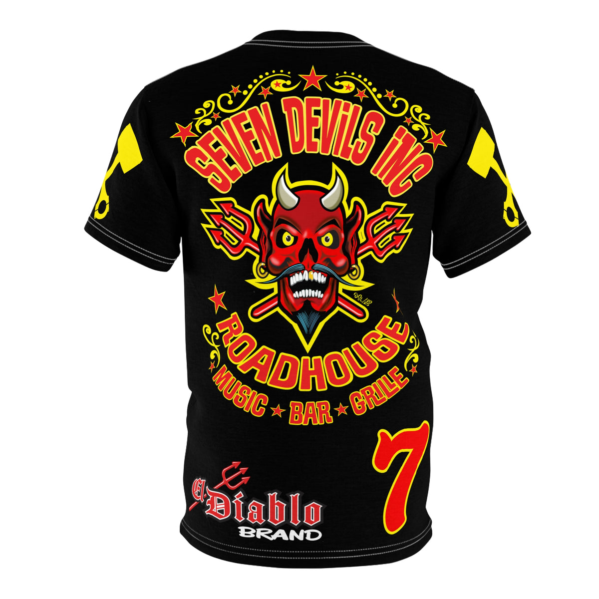SRT Seven Devils Road House Custom Biker Riding Super Tee - Retro Devil Western Style Graphic Style