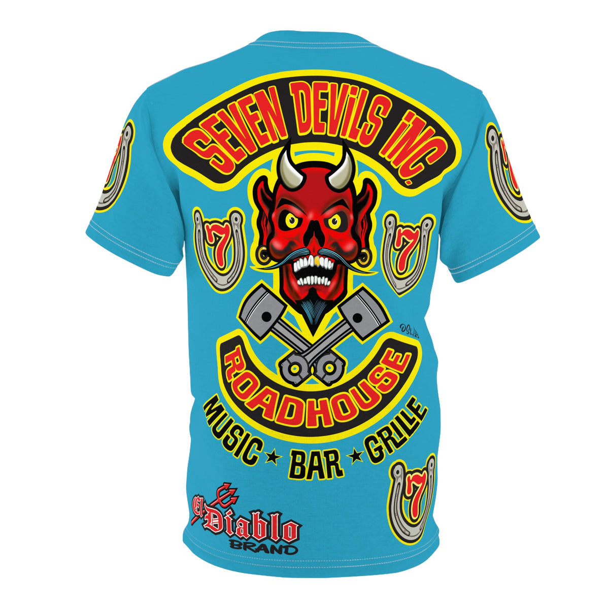 Seven Devils Inc. Roadhouse Electric Blue Hiviz  Design, Edgy Biker Shirt, Special Motorcycle Riding Gear, Seven Devils Inc.