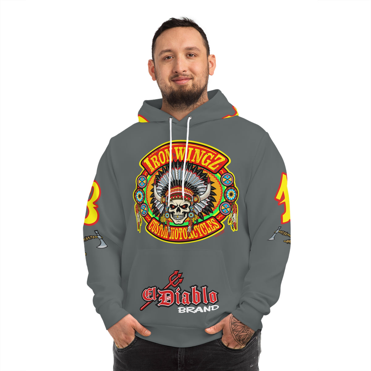 HoodZ Iron WingZ Custom Motorcycles Retro Logo Pullover Hoodie
