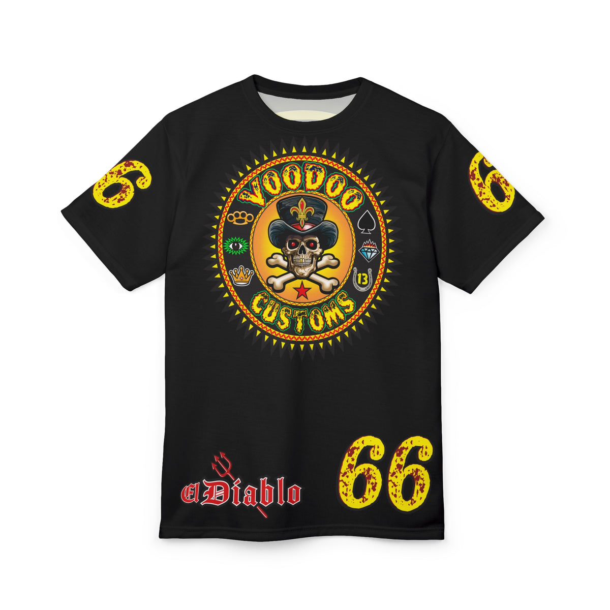 Voodoo Custom Motorcycles Black Magic HiViz Tee, Edgy Graphic Biker Shirt