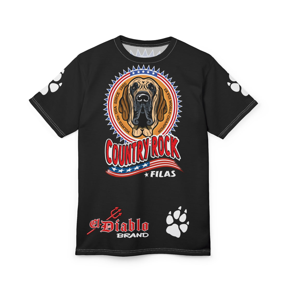 Country Rock Dog Graphic Super Tee — El Diablo Brand Paw Print T-Shirt