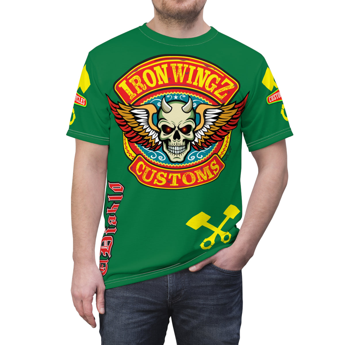 Iron Wingz Garage HiViz Super Tee, Rockabilly Style Shirt, Badass Fashion Top, Perfect Gift for Bikers