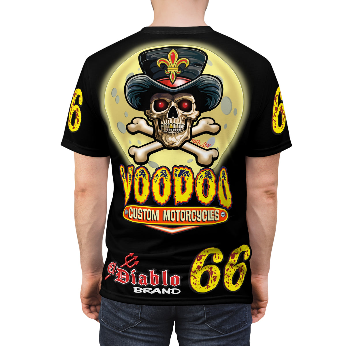 Voodoo Custom Motorcycles Black Magic XL HiViz Graphics Tee, Edgy Graphic Biker Shirt