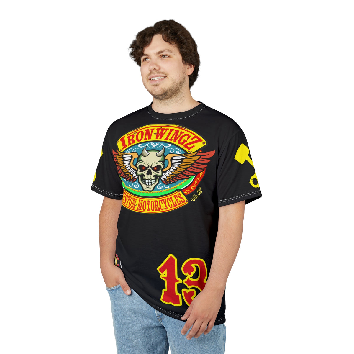 Iron WingZ Customs HIviz Graphic Super Tee, Edgy Streetwear, Customized Apparel, Gift for Bikers