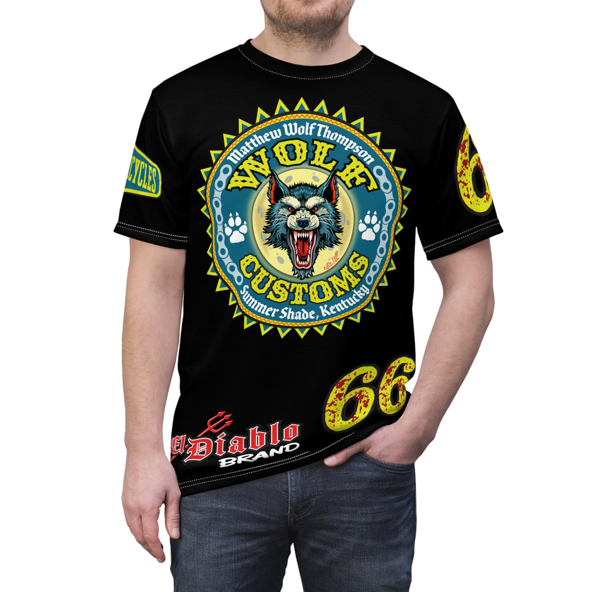MWT Wolf Customs '66 Graphic HiViZ Super Tee — Retro Motorcycle Club Shirt, The Best Biker Riding Tee EVER !!!