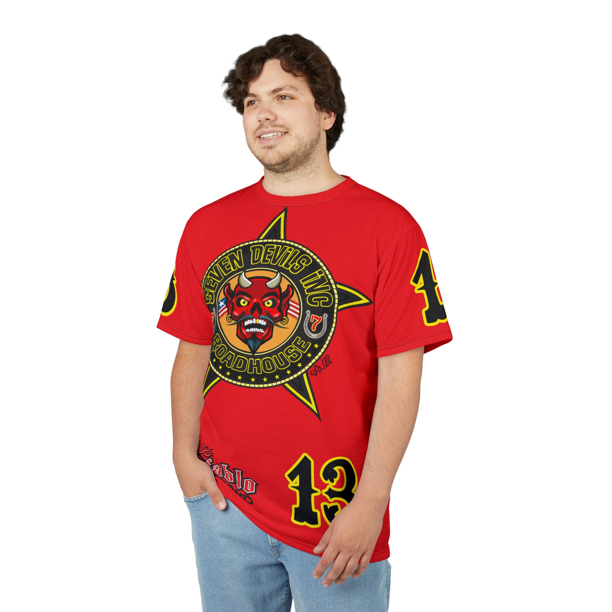 Seven Devils Inc. Roadhouse Bad in  Black Super Tee — Extreme Edgy Graphics - Bad Attitude Custom Biker Riding Gear
