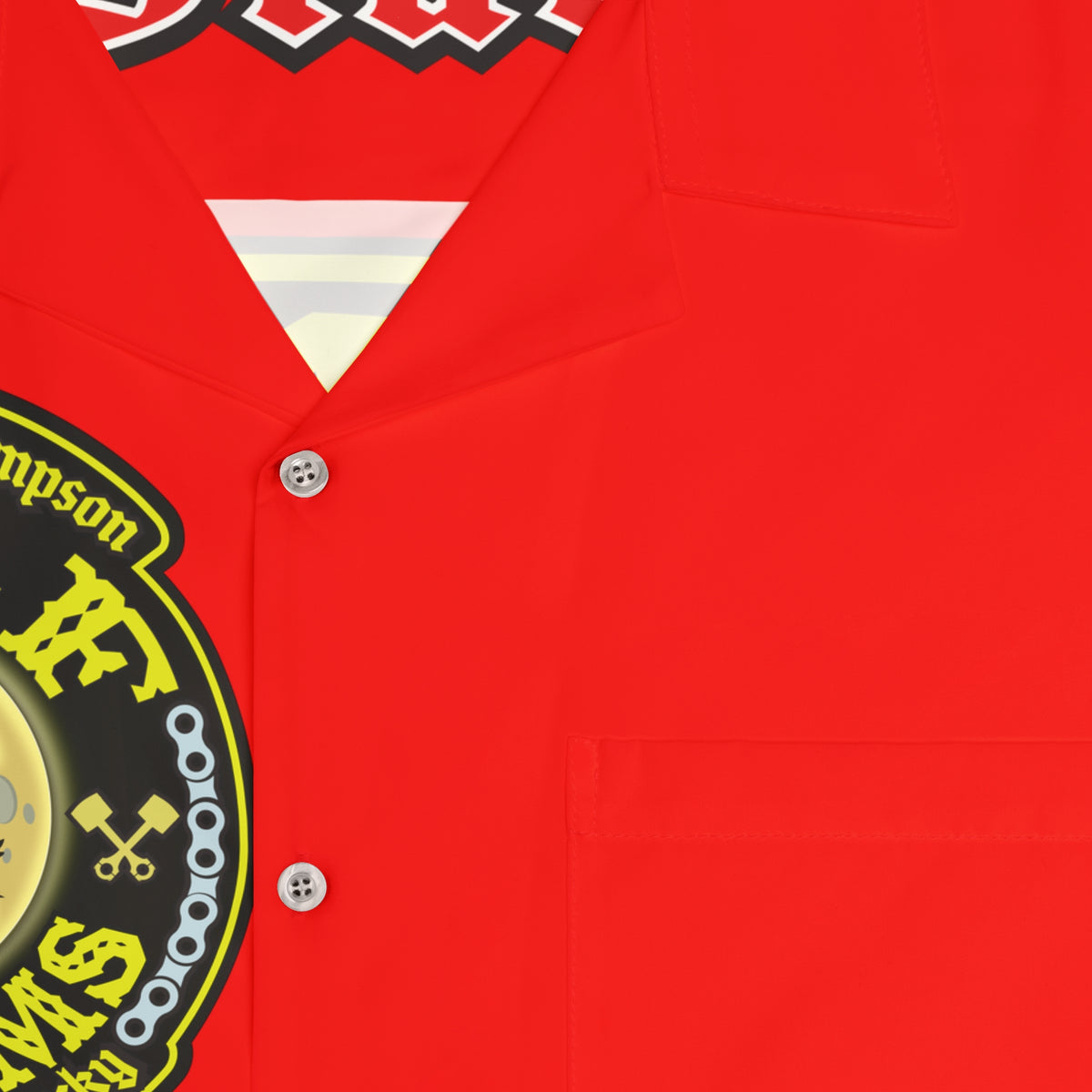 Big Bopper MWT Wolf Customs Motorcycle Hawaiian Shirt - Red "El Diablo" AOP