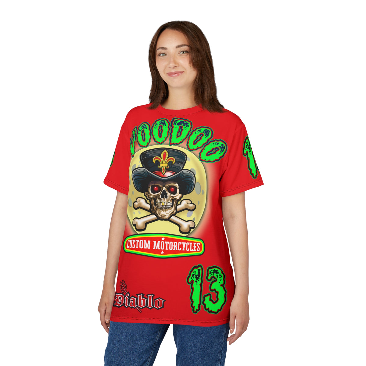 Voodoo Motorcycles HiViz Red Rider Super Tee, Unique Graphic Tee, Custom HiViz Apparel