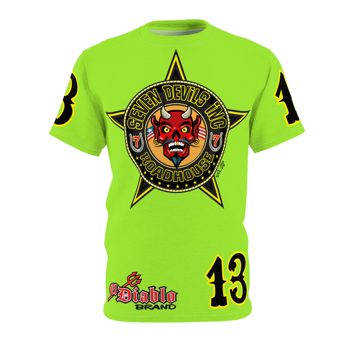 Very Special Seven Devils Inc. Roadhouse HiViZ Super Tee — Extreme Edgy Graphics - Bad Attitude Custom Biker Riding Gear