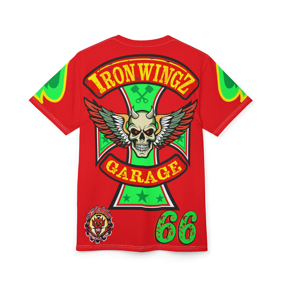 Iron Wingz Custom Motorcycle Skull Super Tee - Badazz Harley Riding HiViz Tee