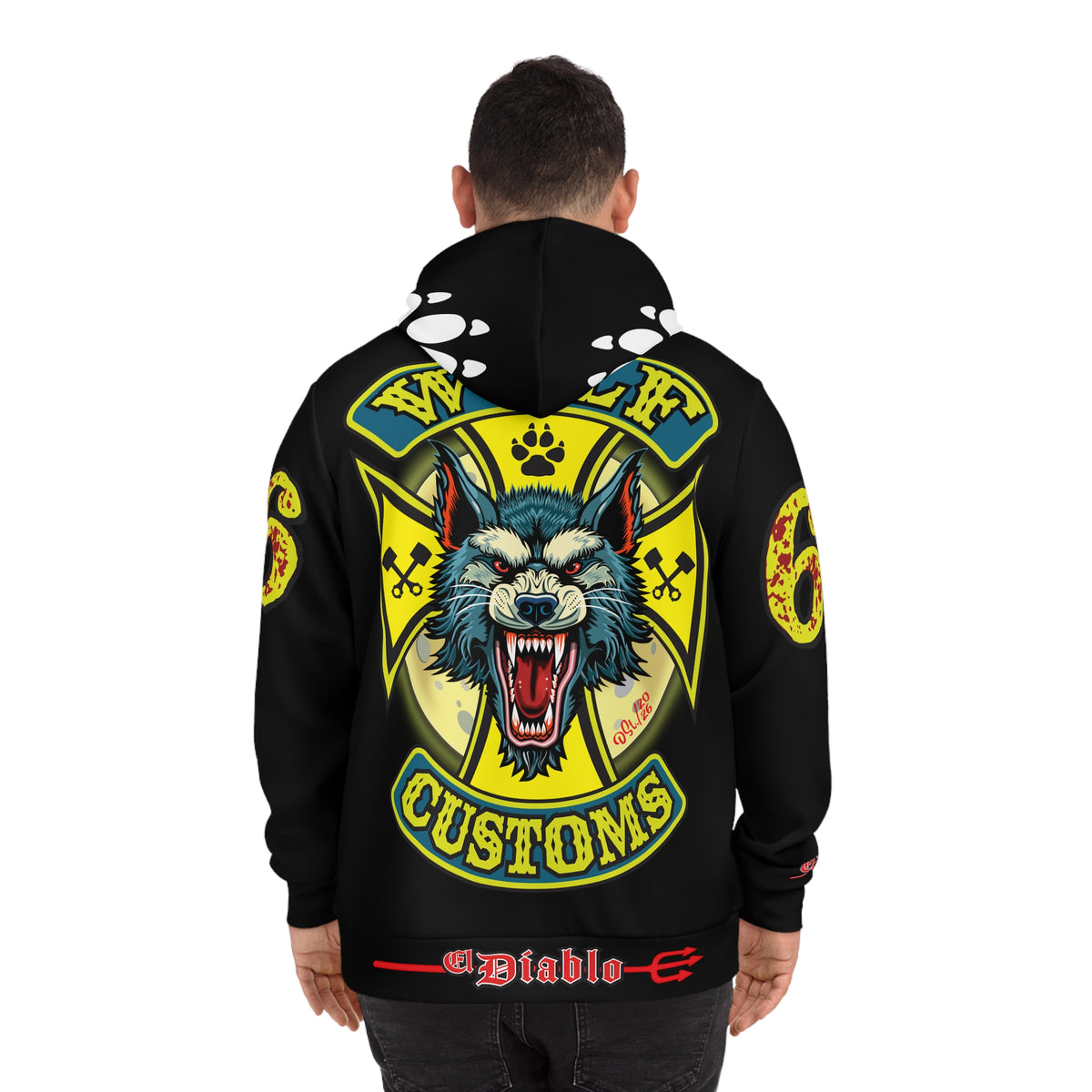 HoodZ Wolf Customs Motorcycle Hoodie — Vintage Biker Graphic Hooded Sweatshirt