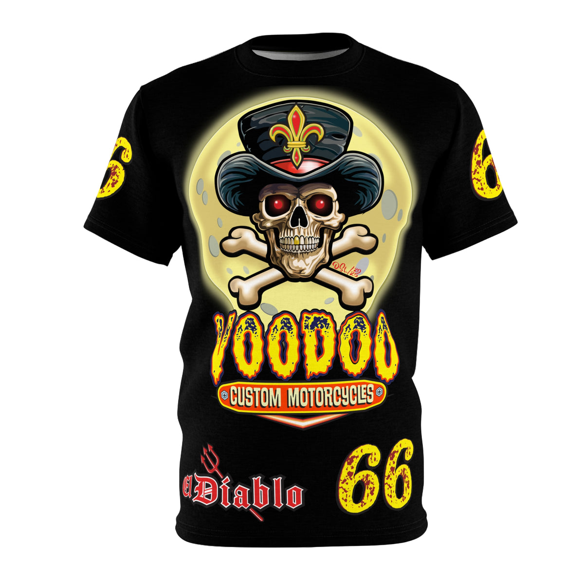 Voodoo Custom Motorcycles Black Magic HiViz Tee, Edgy Graphic Biker Shirt