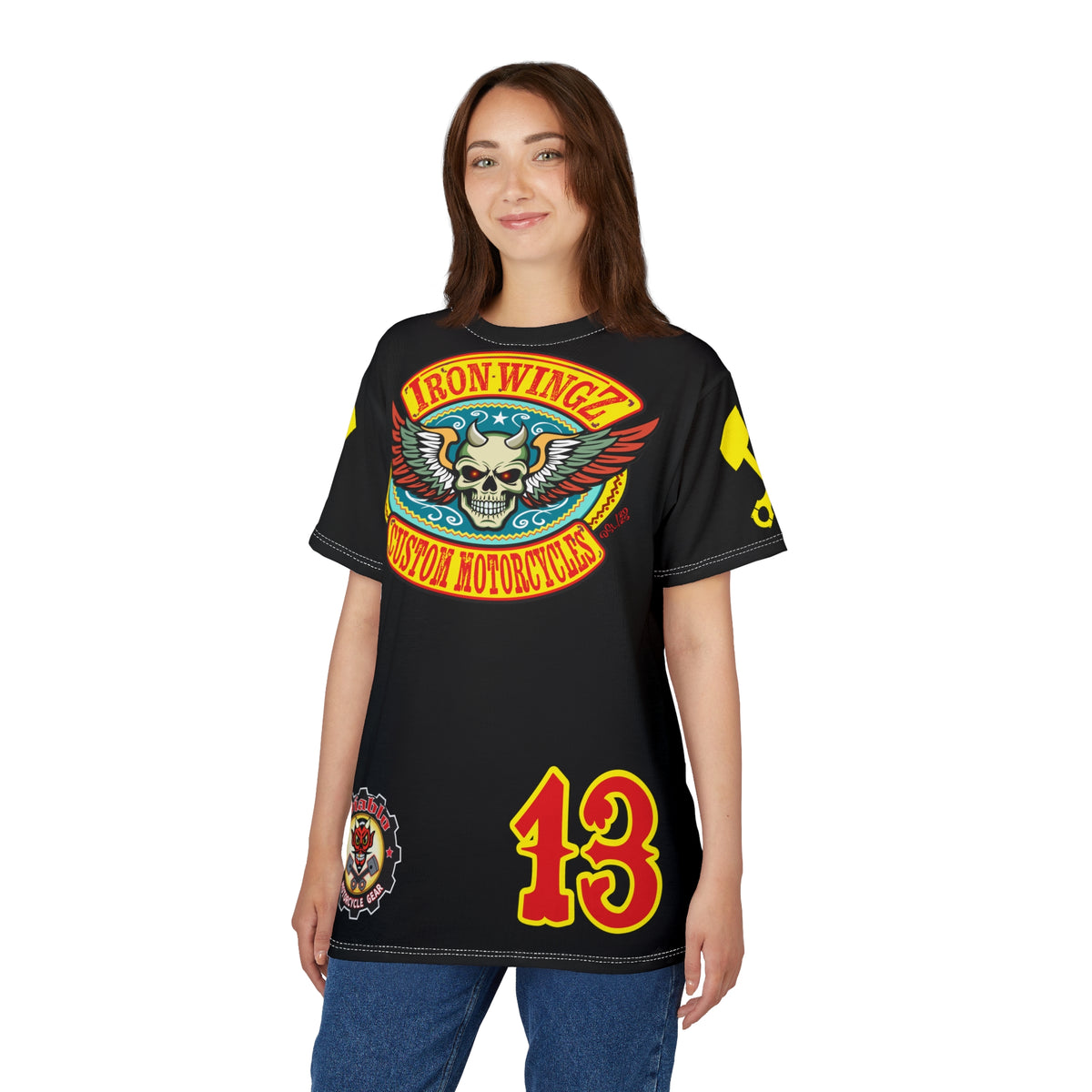 SRT Iron WingZ Custom Motorcycles Graphic Super Riding Tee, Edgy Streetwear, Customized Apparel, Gift for Bikers