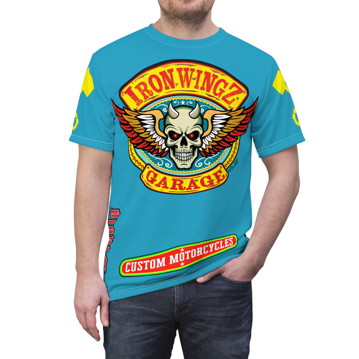 Iron Wingz Garage HiViz Super Tee, Unisex Graphic T-Shirt, Rockabilly Style Shirt, Alternative Fashion Top, Perfect Gift for Bikers