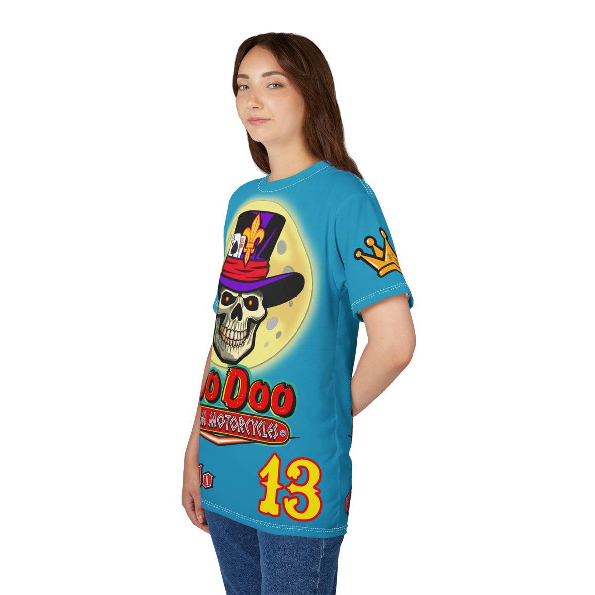 VooDoo Custom Motorcycles Electric Blue HiViz Unisex Graphic Biker Tee