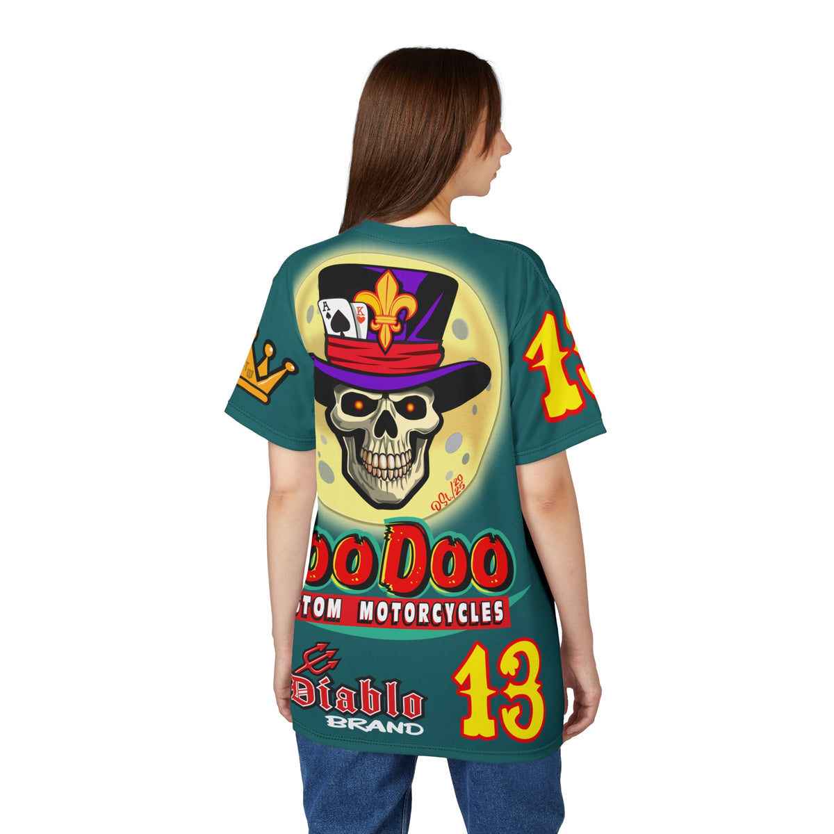 VooDoo Custom Motorcycles Mariana Blue HiViz Graphics Biker Tee