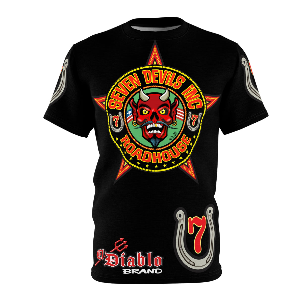 Seven Devils Road House (LIMITED EDITION) Custom Super Riding Tee - Retro Devil Style Graphic Style