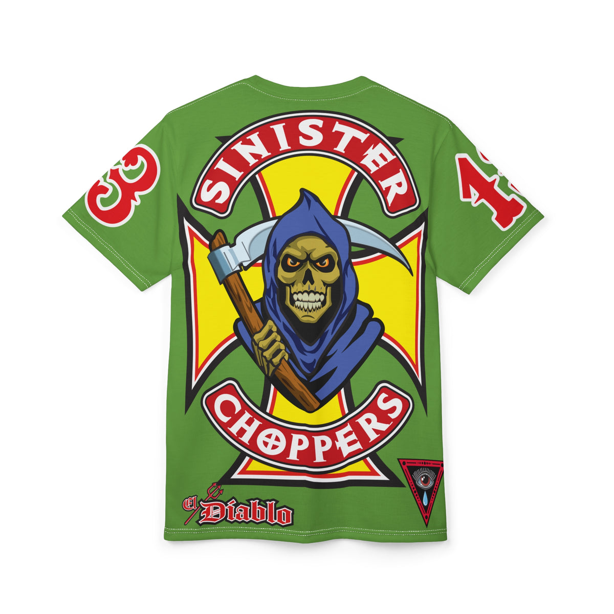 Sinister Choppers Reaper HiViz Super Tee - Unisex Skull Design for Bikers
