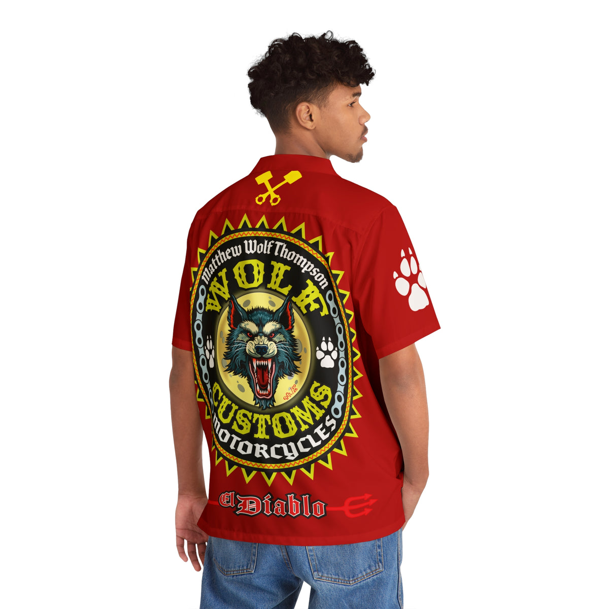 Big Bopper MWT Wolf Customs Motorcycle Hawaiian Shirt -  For Big Boys to Size 5XL