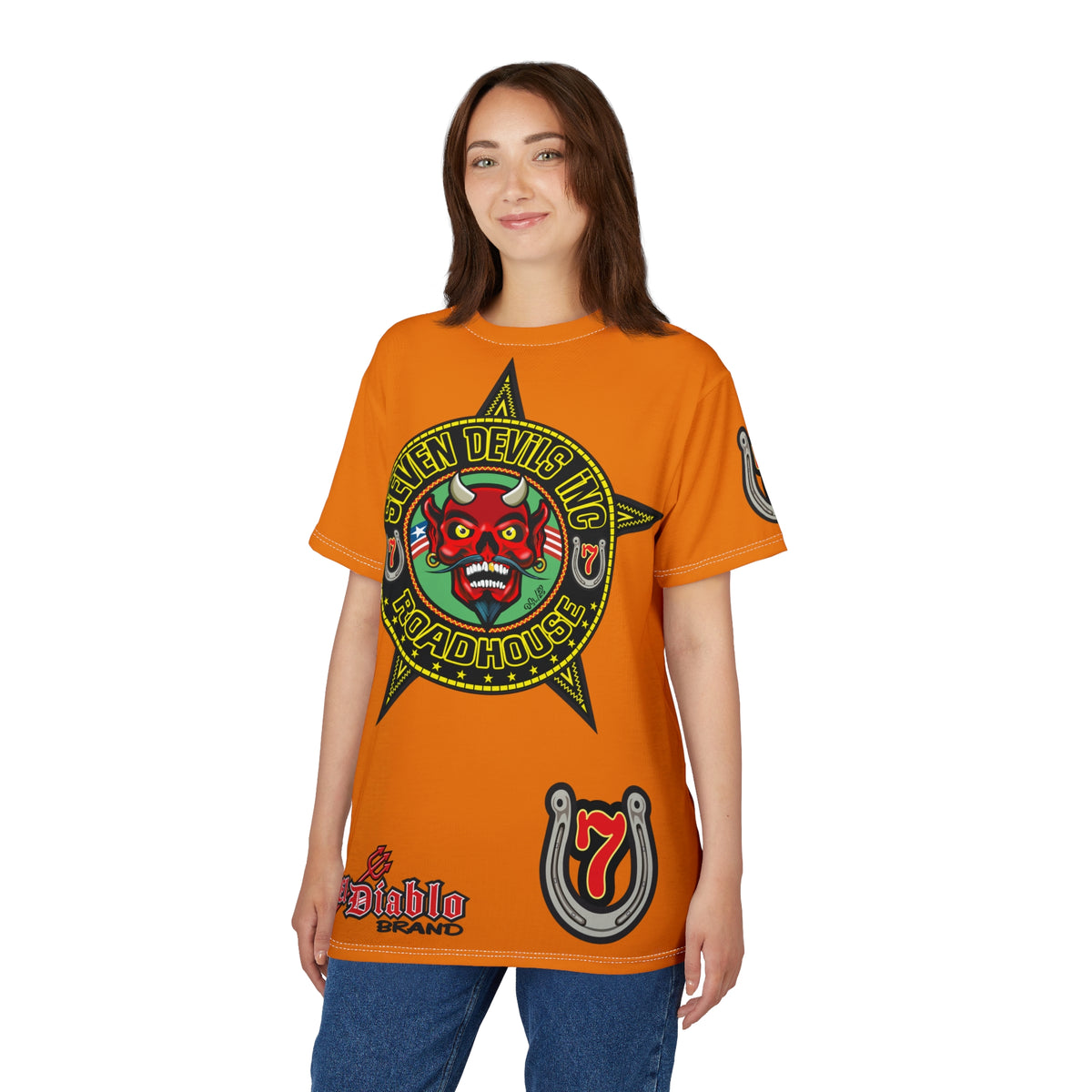 Seven Devils Road House (BLACK STAR HIVIZ LIMITED EDITION) Custom Super Riding Tee - Retro Devil Style Graphic Style