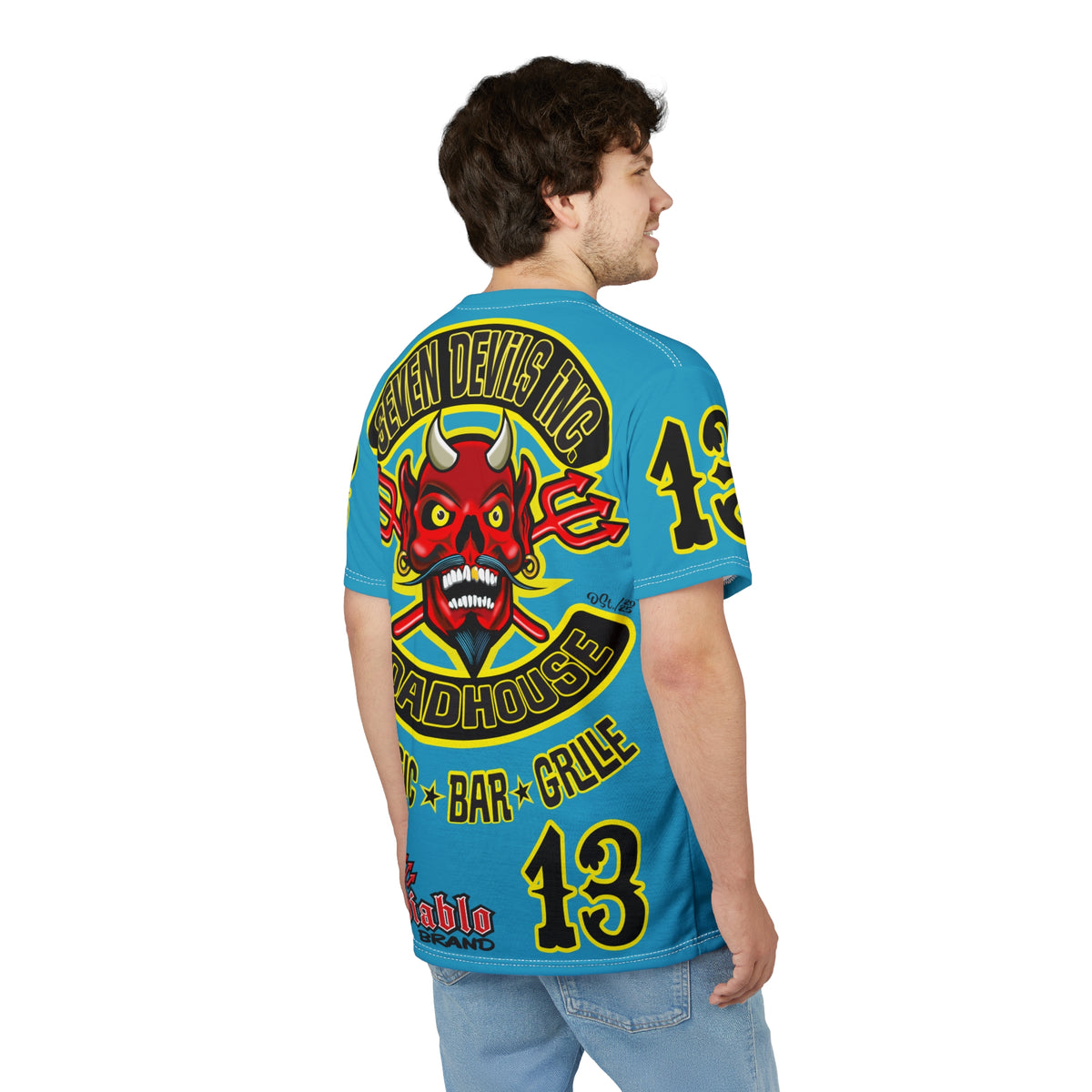 Seven Devils Inc. Roadhouse Bad in  Black Super Tee — Extreme Edgy Graphics - Bad Attitude Custom Biker Riding Gear