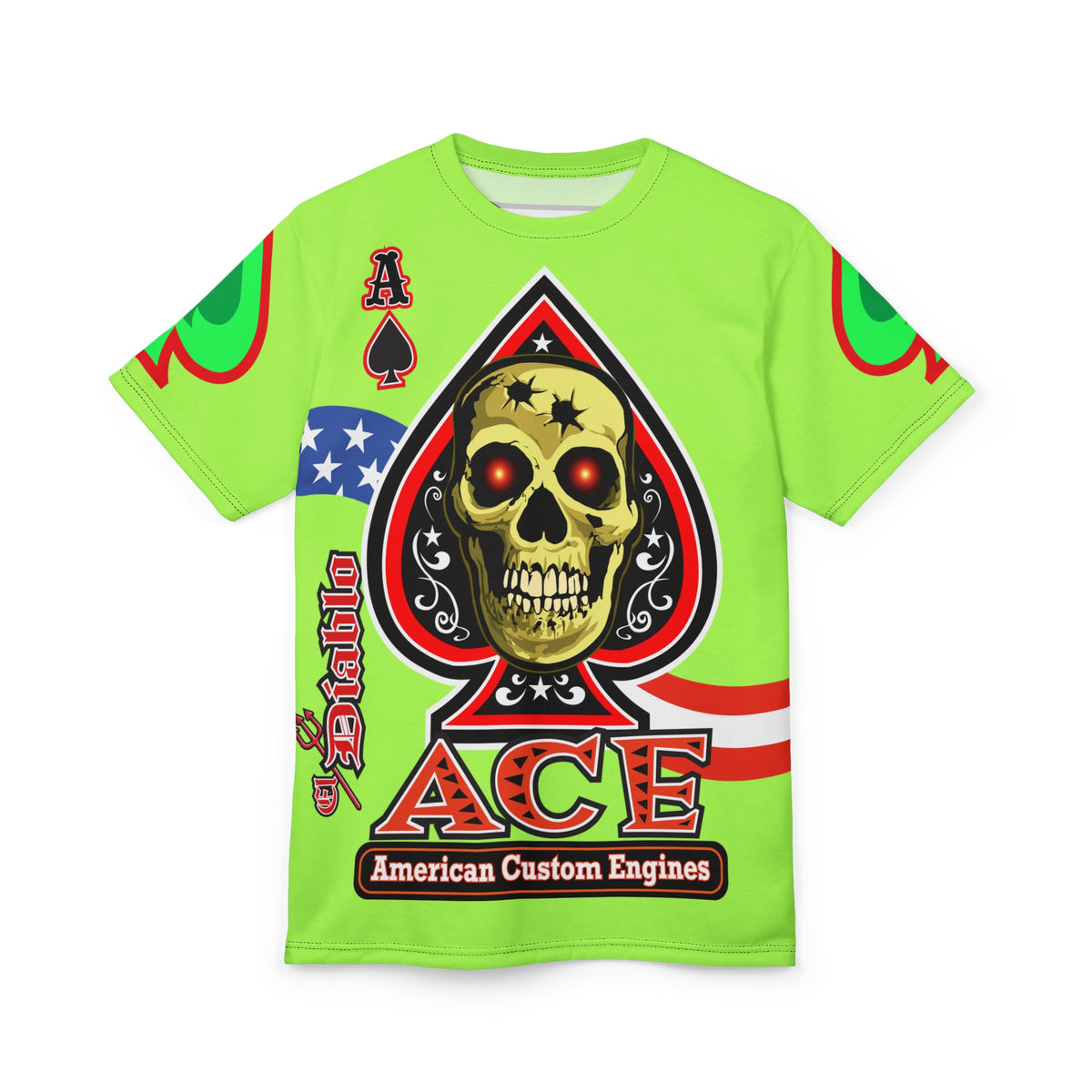 American Custom Engines ACE - Very Special Lumina Green  Ace of Spades Death Card High visibility Graphics