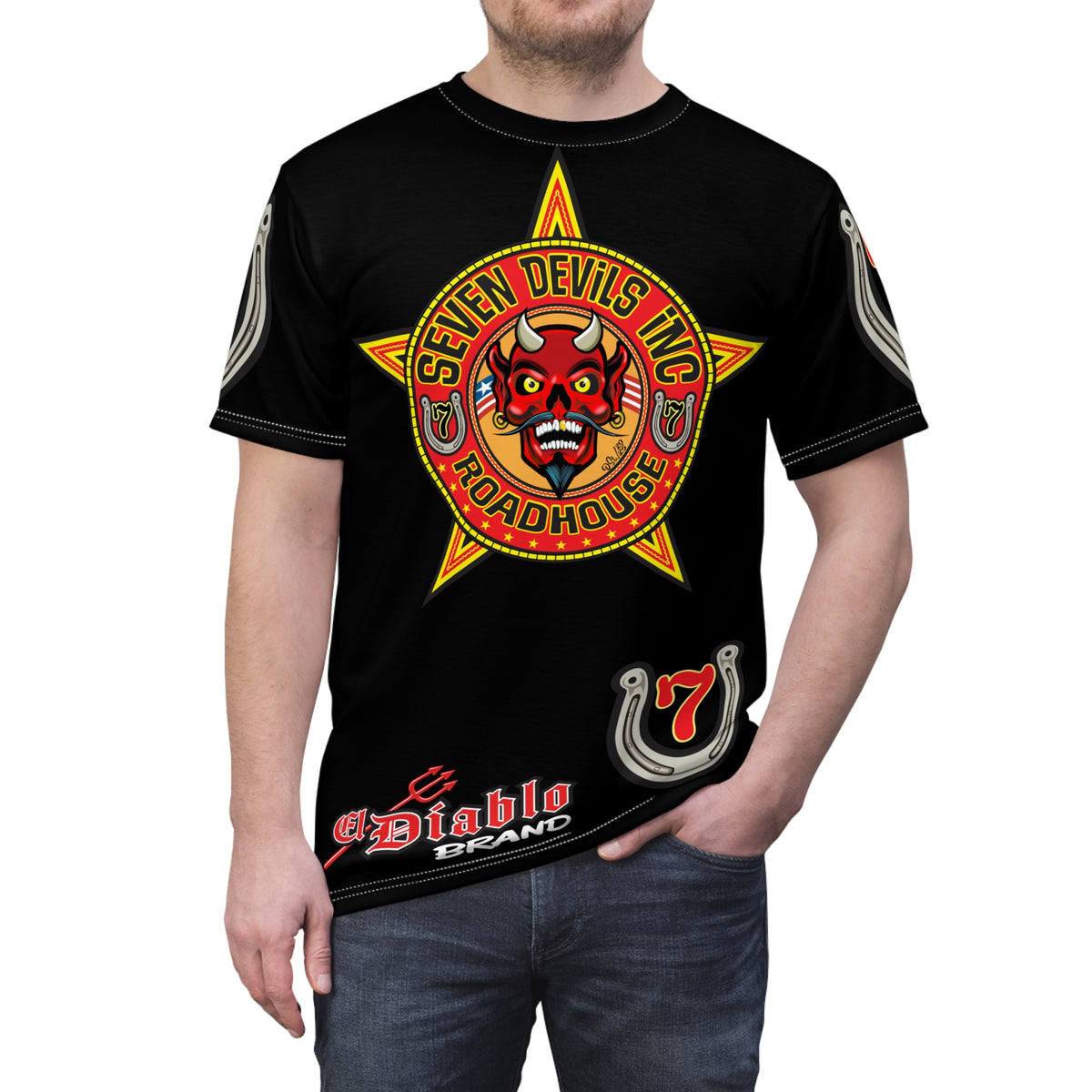 Seven Devils Road House (LIMITED EDITION) Custom Super Riding Tee - Retro Devil Style Graphic Style