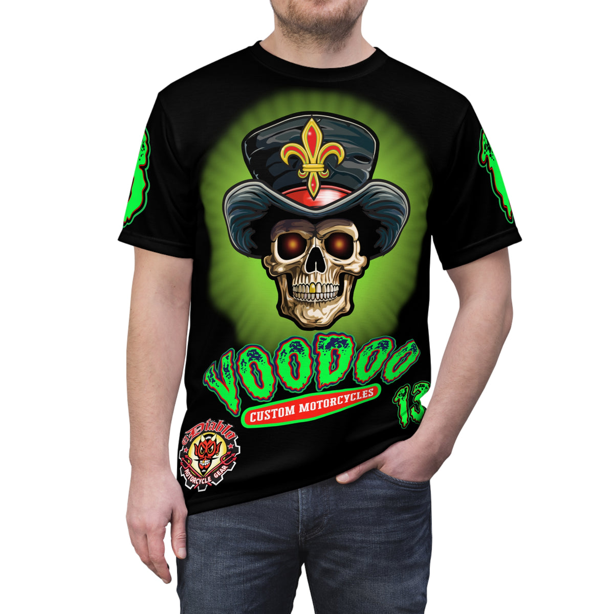 Voodoo Lucky 13 Motorcycle HiViz Super Tee, Unique Graphic Tee, Custom Riding Apparel