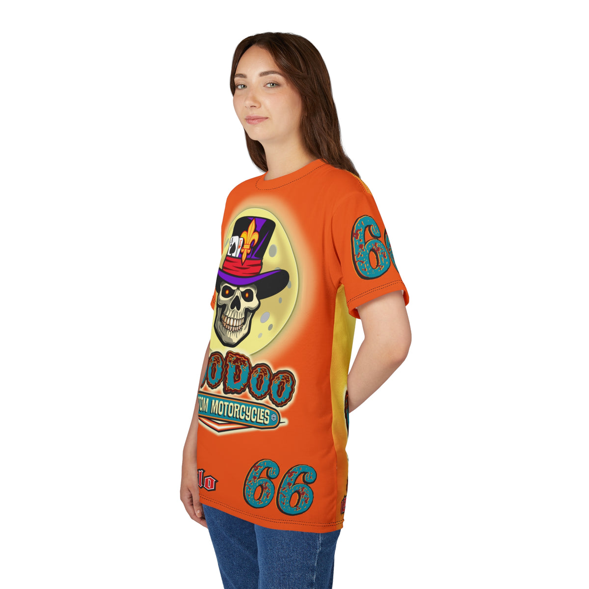 VooDoo Customs Tie Dye Orange Blast HiViz Graphic Tee – Unisex- Edgy Style for Bikers