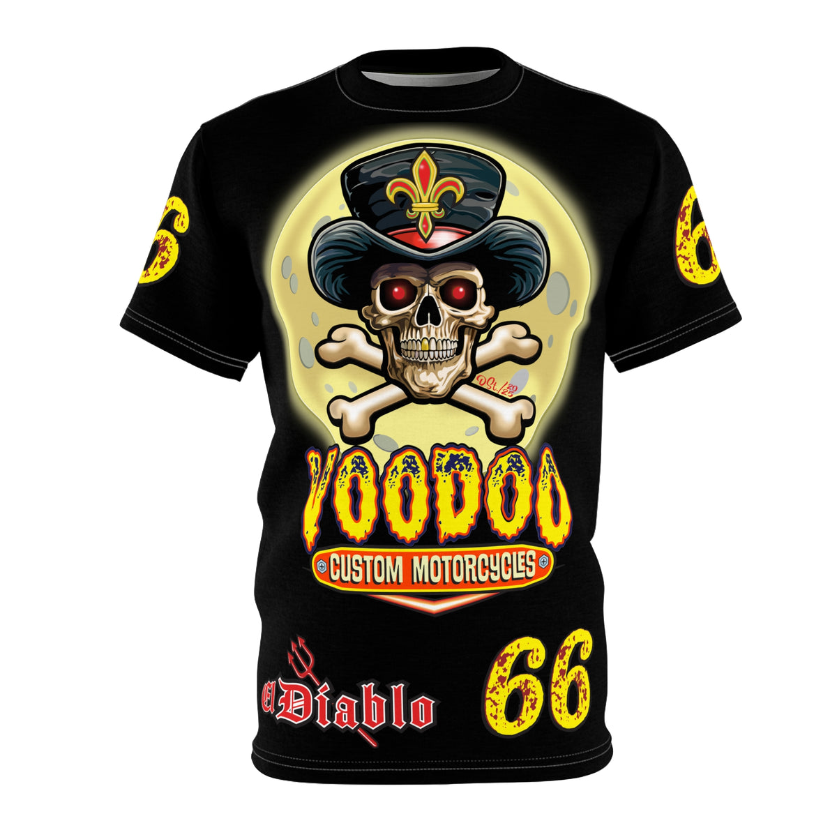 Voodoo Custom Motorcycles Black Magic HiViz Tee, Edgy Graphic Biker Shirt