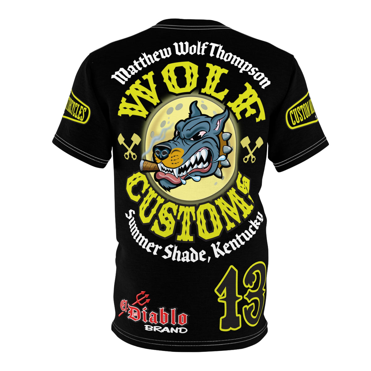 MWT Wolf Customs 13 Black & XL Graphics-Retro Style Super Riding Tee — Retro Motorcycle Club Shirt, The Best Biker Riding Tee EVER !!!
