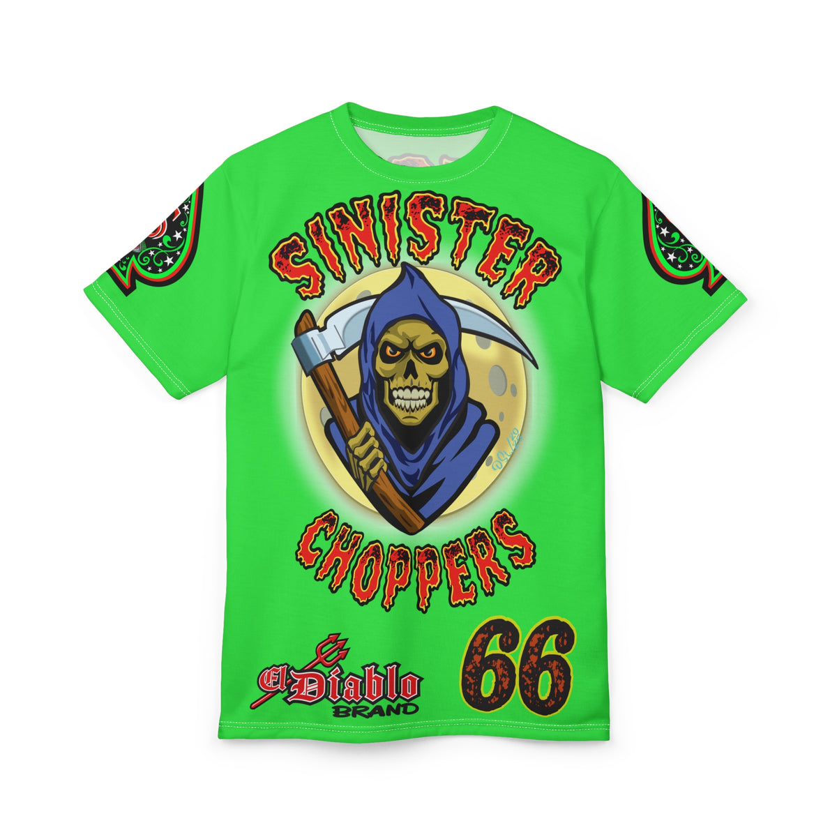 Very Special Sinister Choppers Reaper  HiViZ Super Tee - Gothic Graphic T-Shirt for Motorcycle Riders