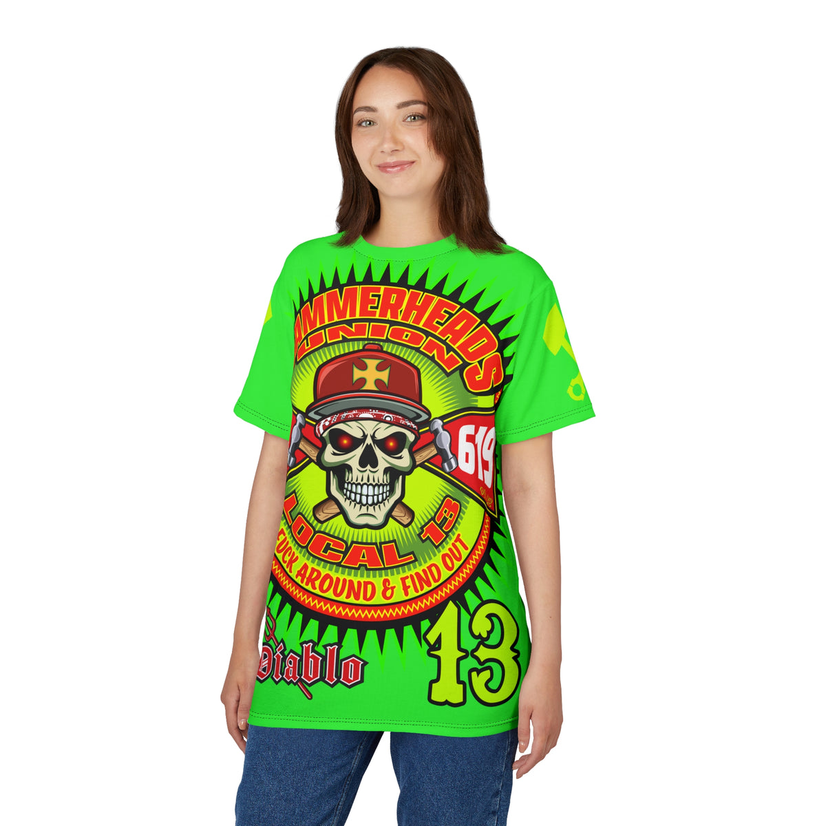 Very Special Hammerheads Union Local 13 - GIANT GRAPHICS !!!!!! SoCal 619 Special Edition - Custom HiViz Motorcycle Riding Tee Shirt _ Super Comfort and Fit