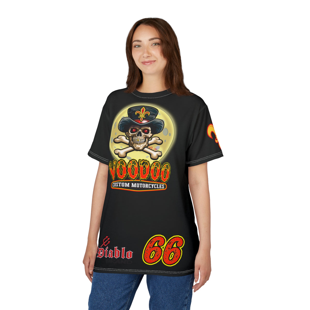 SRT  Voodoo Custom Motorcycles  Super Riding Tee - Edgy Skull Design for Bikers