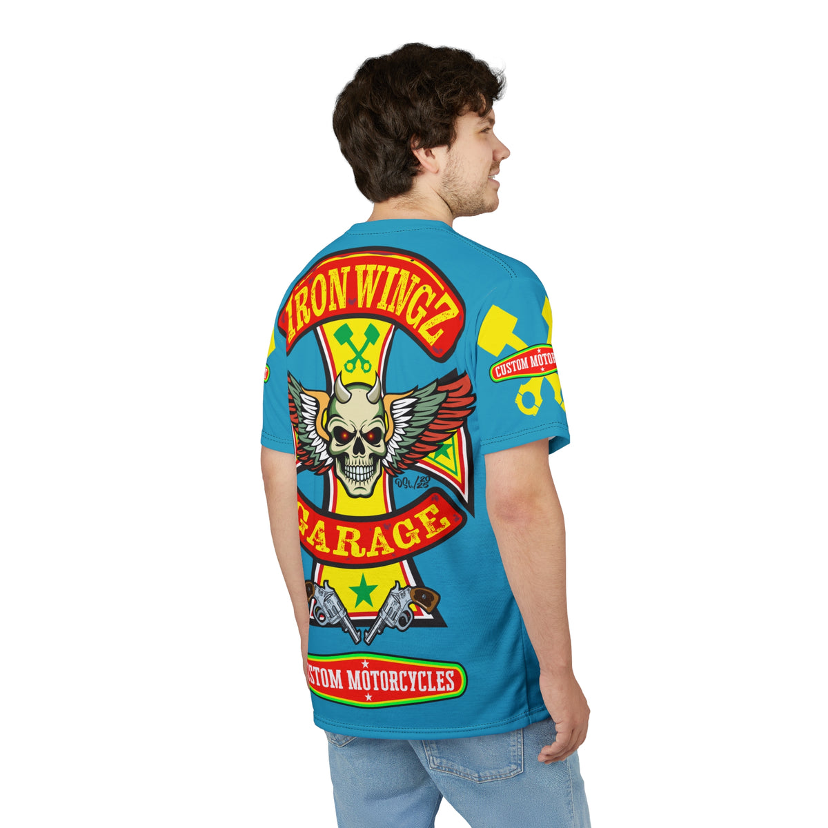 Iron Wingz Garage HiViz Super Tee, Unisex Graphic T-Shirt, Rockabilly Style Shirt, Alternative Fashion Top, Perfect Gift for Bikers