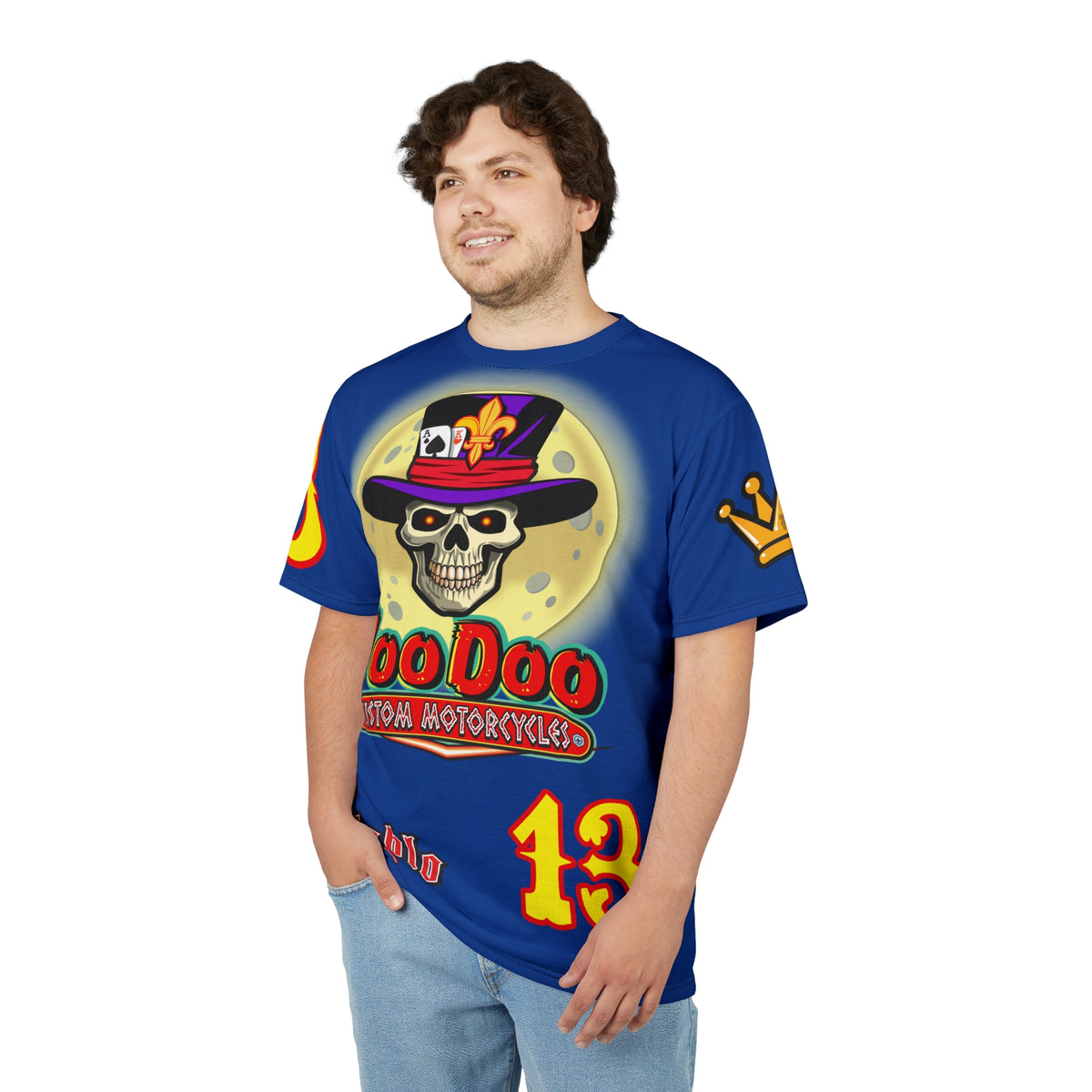 VooDoo Custom Motorcycles Midnight Blue HiViz Graphics Biker Tee