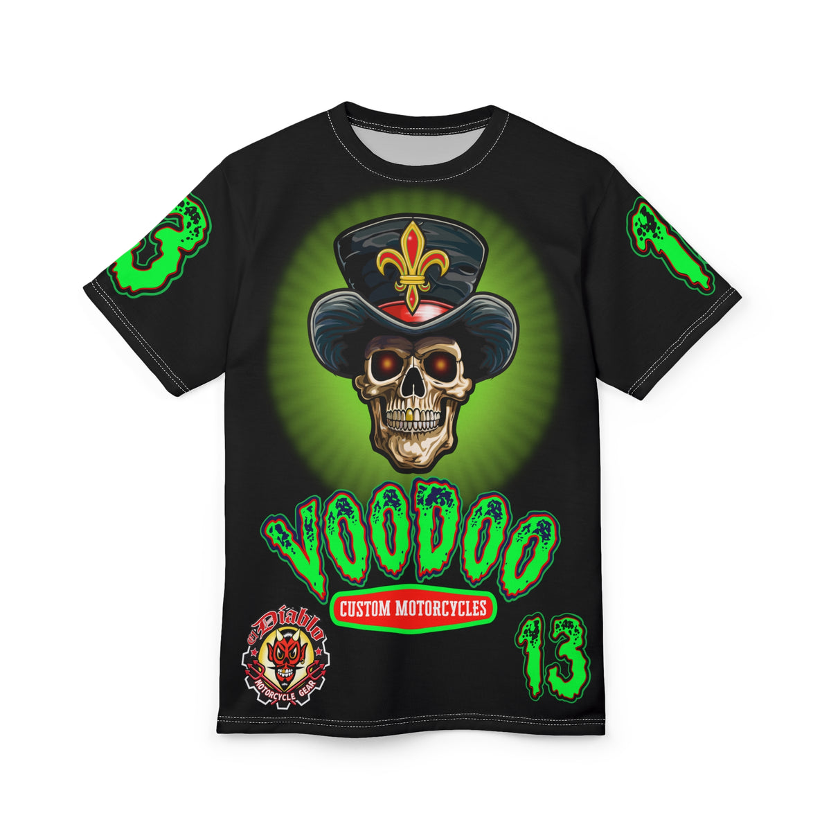 Voodoo Lucky 13 Motorcycle HiViz Super Tee, Unique Graphic Tee, Custom Riding Apparel