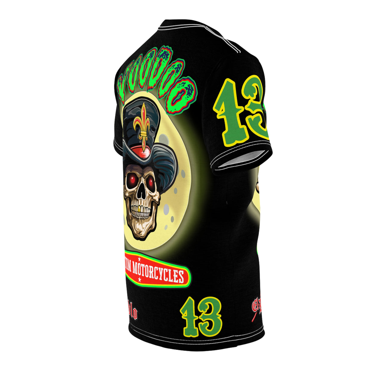 Voodoo Skull Motorcycle HiViz Super Tee, Unique High Colour Graphics Tee, Custom HiViZ Apparel