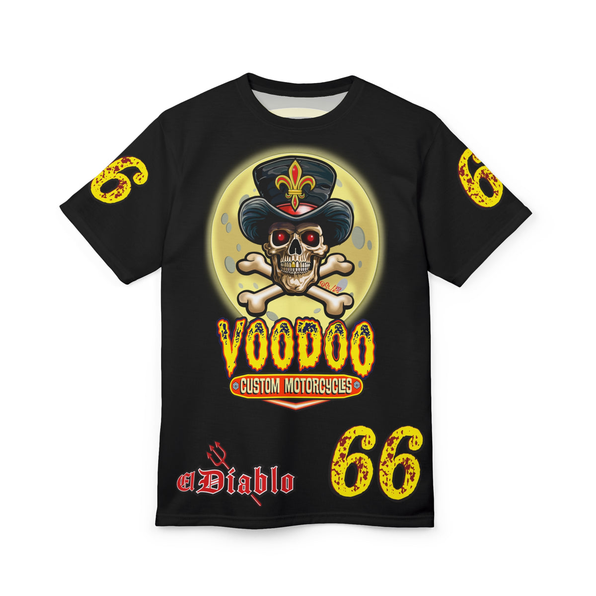 Voodoo Custom Motorcycles Black Magic HiViz Tee, Edgy Graphic Biker Shirt