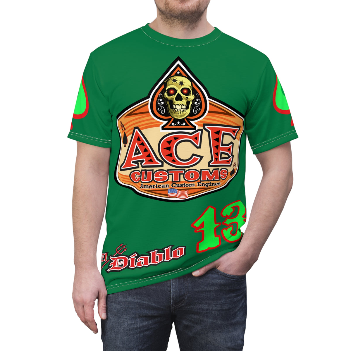 American Custom Engines ACE - Special Lumina Green  Ace of Spades Death Card High visibility Graphics