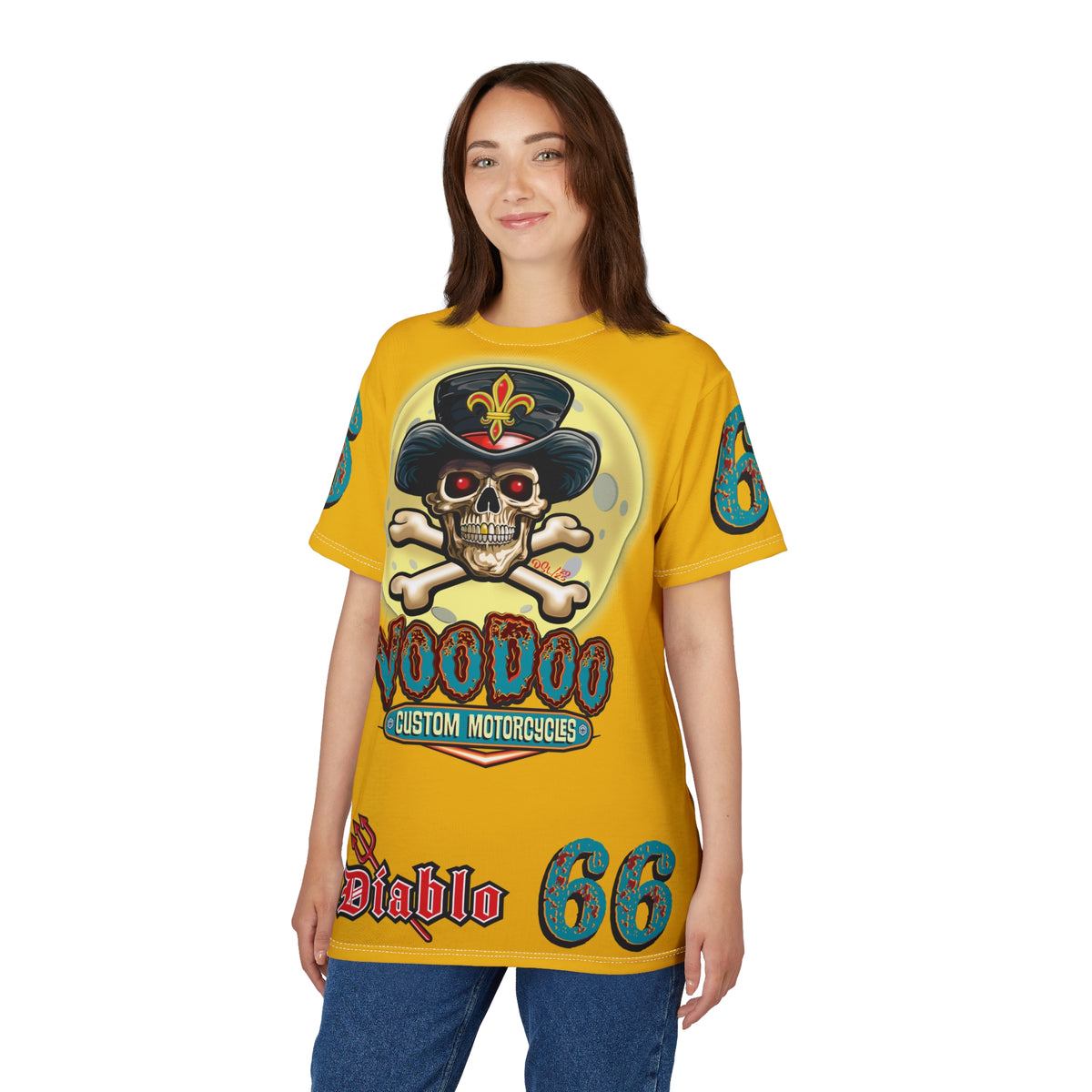 Voodoo Custom Motorcycles Unisex HiViz Tee, Edgy Graphic Shirt, Motorcycle Apparel, Skull T-Shirt, Perfect for Bikers