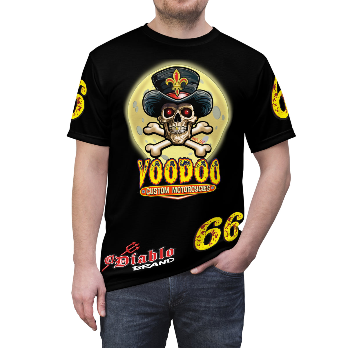 Voodoo Custom Motorcycles Black Magic HiViz Tee, Edgy Graphic Biker Shirt