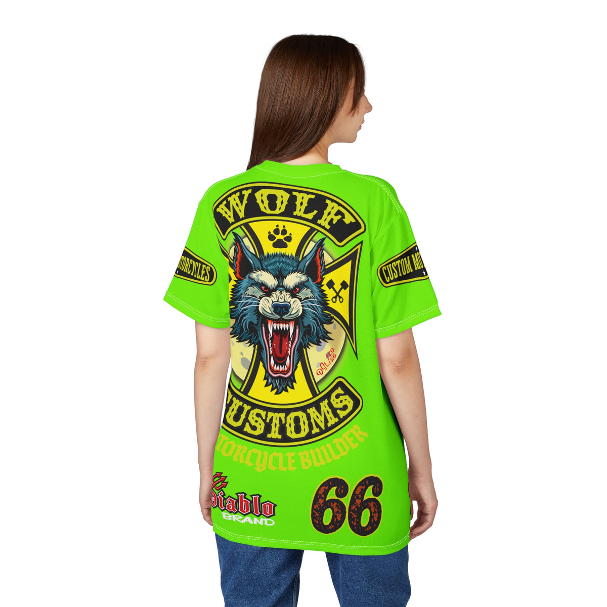Very Special MWT Wolf Customs 66  Lumina HiViZ Super Riding Tee — Retro Motorcycle Club Shirt, The Best Biker Riding Tee EVER !!!